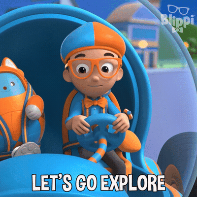 Cartoon Character Driving Saying Let's Go Explore GIF