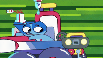 Cartoon Character Driving Toy Truck With Gift Box GIF
