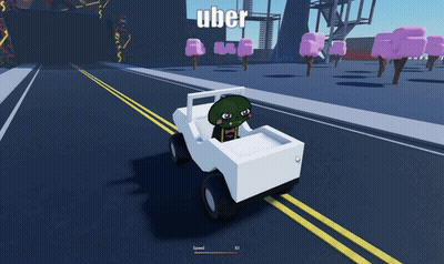 Cartoon Character Driving Uber Jeep GIF