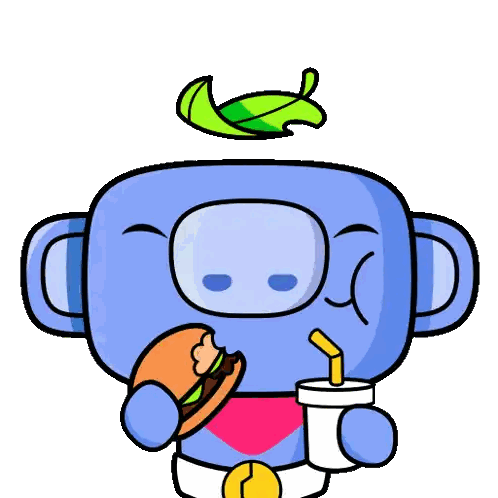 Cartoon Character Eating Hamburger And Drinking Sticker