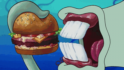 Cartoon Character Eating Hamburger With Toothbrush GIF