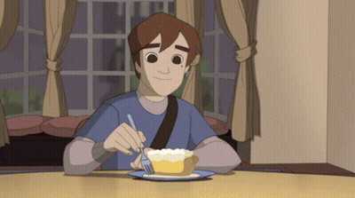Cartoon Character Eating Pie At Table GIF