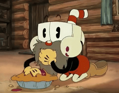 Cartoon Character Eating Pie In Pie Pan GIF
