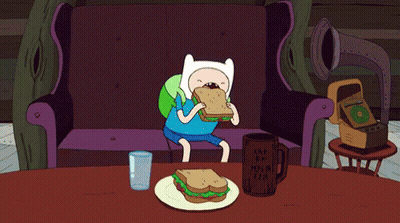 Cartoon Character Eating Sandwich On Couch With Mug Saying I Love You Mom GIF