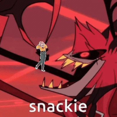 Cartoon Character Facing Monster Saying Snackie GIF
