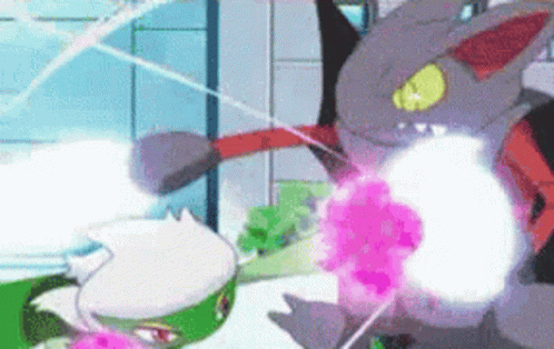 Cartoon Character Fighting With Sword And Pink Object In Mouth GIF