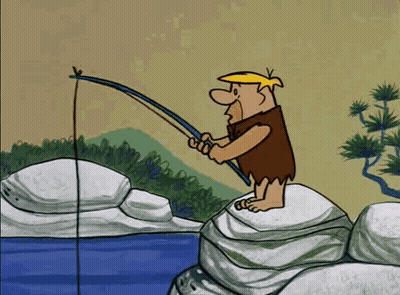 Cartoon Character Fishing On River Rock GIF