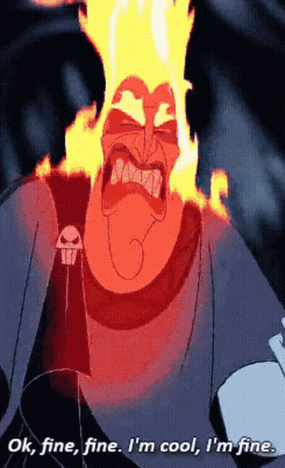 Cartoon Character Flames Saying I'm Cool I'm Fine GIF
