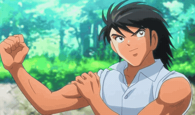 Cartoon Character Flexing Muscles Green Background GIF