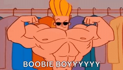 Cartoon Character Flexing Muscles In Front Of Closet GIF