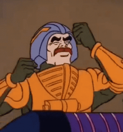 Cartoon Character Flexing Muscles In Helmet And Gloves GIF