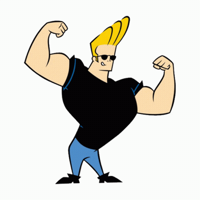Cartoon Character Flexing Muscles In Sunglasses And Black Shirt GIF