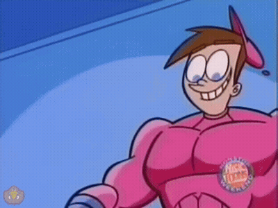 Cartoon Character Flexing Muscles With Nickelodeon Logo GIF