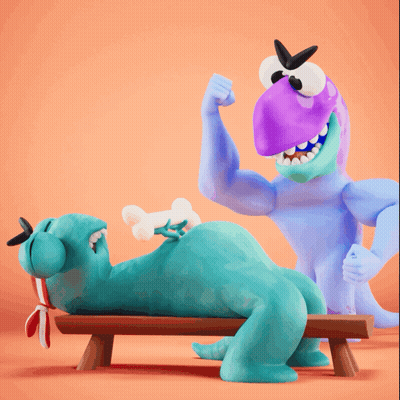 Cartoon Character Flexing Next To Dinosaur GIF