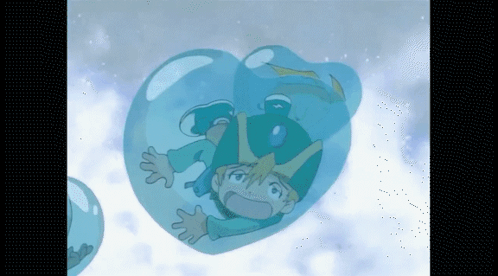 Cartoon Character Floating In Bubble Of Water GIF