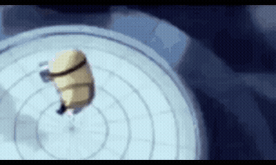 Cartoon Character Flying On Circular Surface GIF
