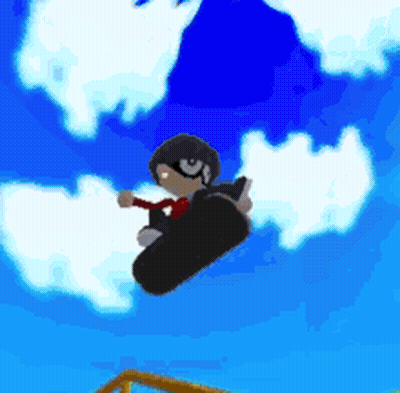 Cartoon Character Flying On Snowboard GIF