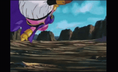 Cartoon Character Flying Over Desert Mountains GIF