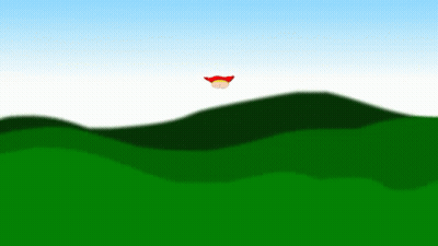 Cartoon Character Flying Over Green Field GIF