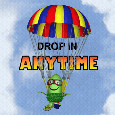 Cartoon Character Flying Parachute Drop In Anytime GIF