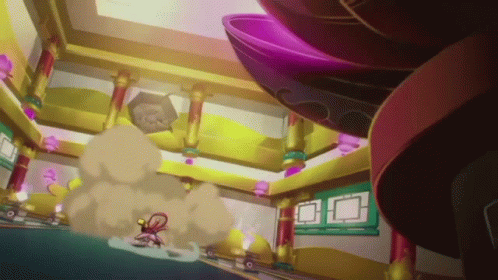 Cartoon Character Flying Through Air In Room GIF