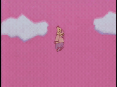 Cartoon Character Flying Through Air With Clouds GIF