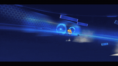 Cartoon Character Flying Through Blue Space GIF