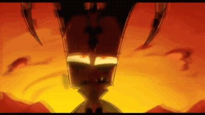 Cartoon Character Flying Through Sunset GIF