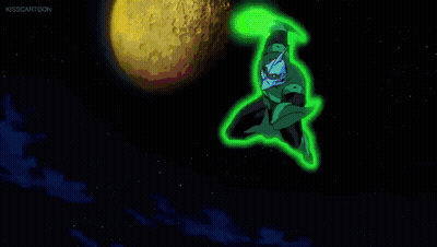 Cartoon Character Flying With Green Light GIF