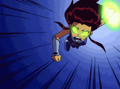 Cartoon Character Flying With Green Light GIF