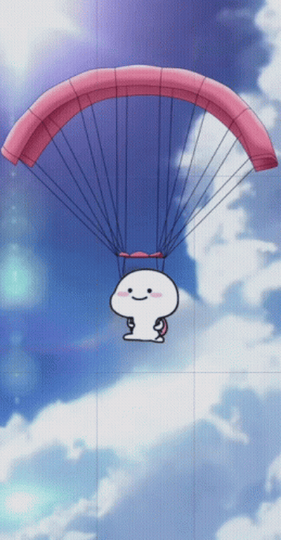 Cartoon Character Flying With Pink Parachute GIF