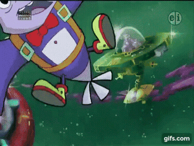 Cartoon Character Flying With Propeller Feet GIF