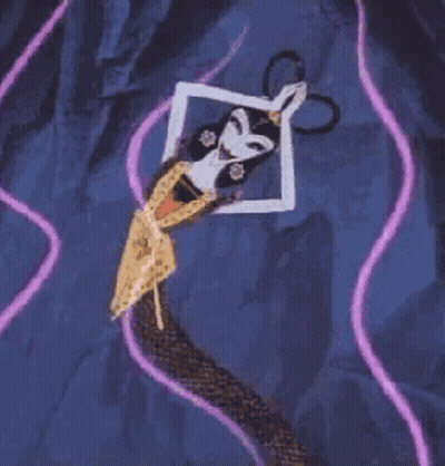 Cartoon Character Flying With Purple Ribbon GIF