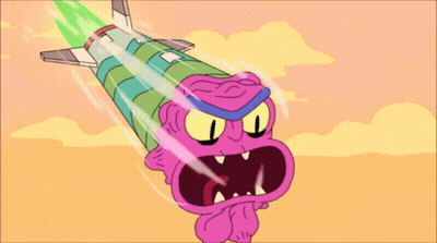 Cartoon Character Flying With Rocket GIF