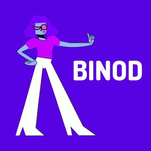 Cartoon Character Giving Thumbs Up With Word Binod Behind Her GIF