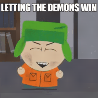 Cartoon Character Green Hat Orange Jacket Letting Demons Win GIF