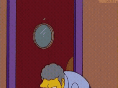 Cartoon Character Hanging Closed Sign On Red Door GIF