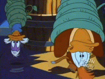 Cartoon Character Hanging Upside Down From Rope GIF