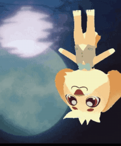 Cartoon Character Hanging Upside Down in Front of Moon