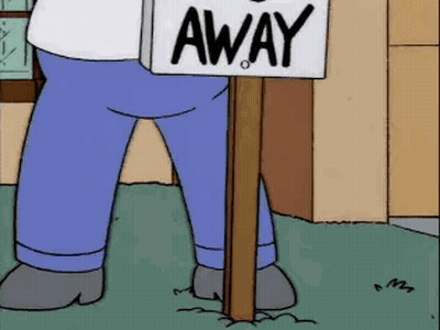 Cartoon Character Holding Away Sign GIF