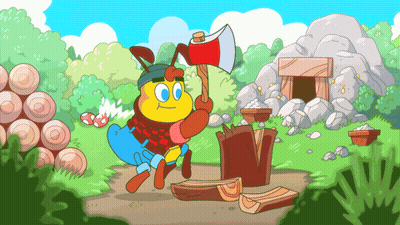 Cartoon Character Holding Axe In Forest GIF