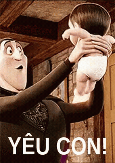 Cartoon Character Holding Baby Saying Yêu Con GIF