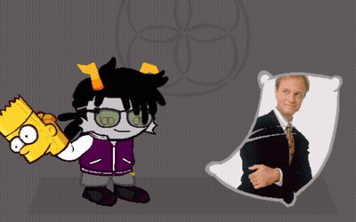 Cartoon Character Holding Bart Simpson's Head Next To Man In Suit And Tie GIF