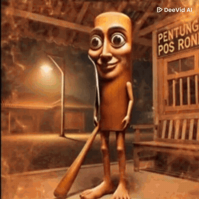 Cartoon Character Holding Baseball Bat In Front Of Building GIF