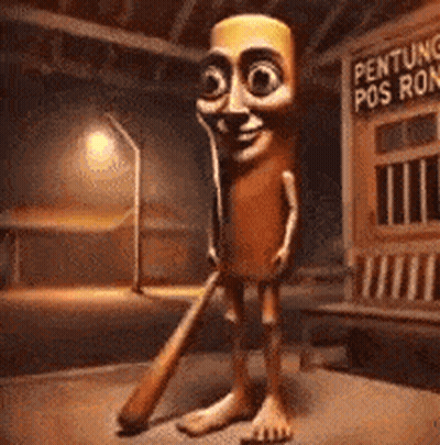 Cartoon Character Holding Baseball Bat Near Pentong Pos Ron GIF