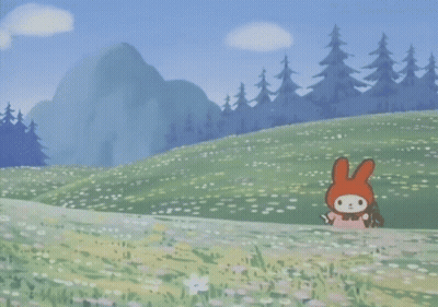 Cartoon Character Holding Basket In Field GIF