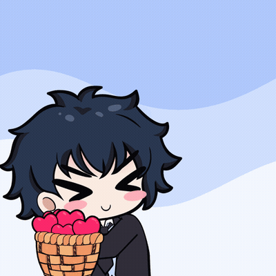 Cartoon Character Holding Basket Of Hearts GIF