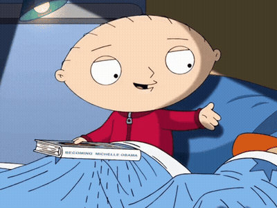 Cartoon Character Holding Becoming Michelle Obama Book GIF