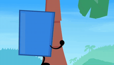 Cartoon Character Holding Blue Box Beside Palm Tree GIF