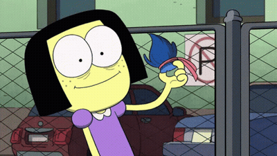 Cartoon Character Holding Blue Brush in Front of No Parking Sign